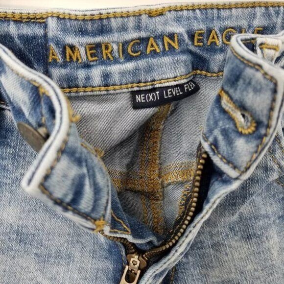 American Eagle Mens Light Wash Acid Wash Skinny Jeans Distressed 26 x 30 - Picture 8 of 11